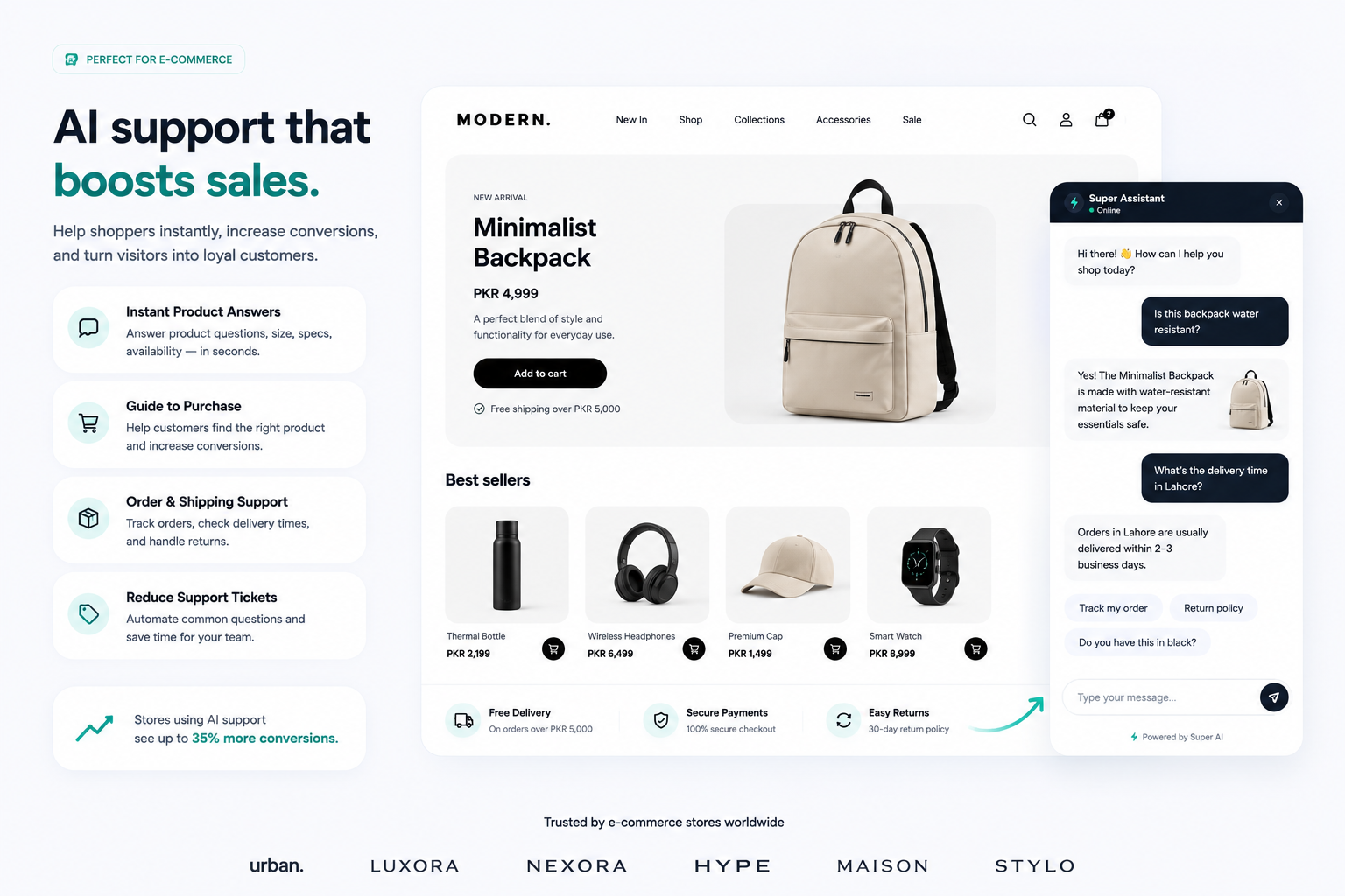 Suuper AI widget on a small business website